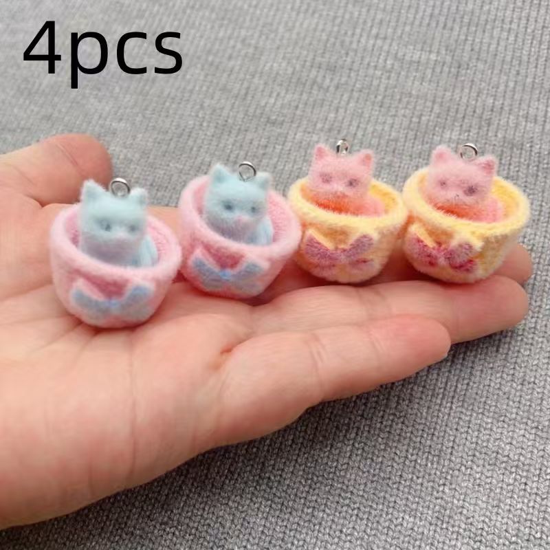 4pcs 3D plush resin cat pendan - Jewelry Making With Resin 评论和价格